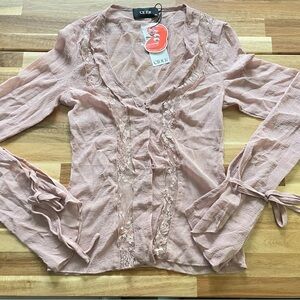 Cider Pink Long Sleeve Tie Front Blouse